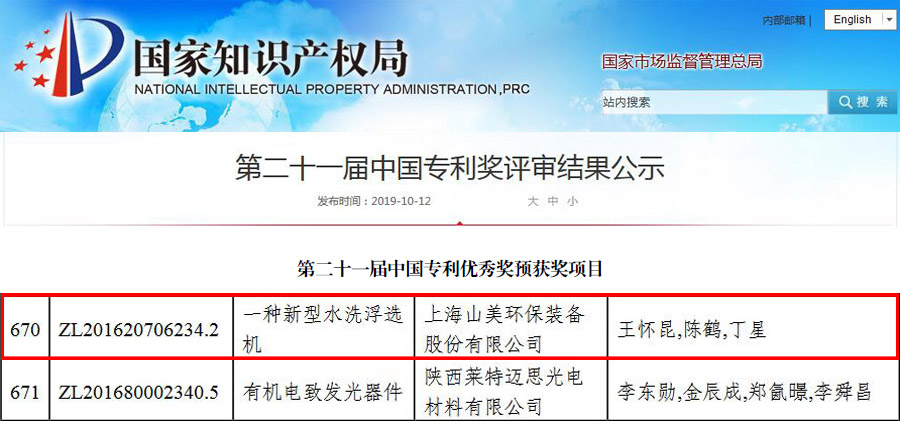 喜報｜山美股份喜獲中國專利優(yōu)秀獎